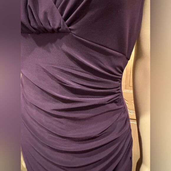 Lauren Ralph Lauren Ruched V-Neck Sleeveless Purple Cocktail Midi Dress SZ 6 - Picture 2 of 5